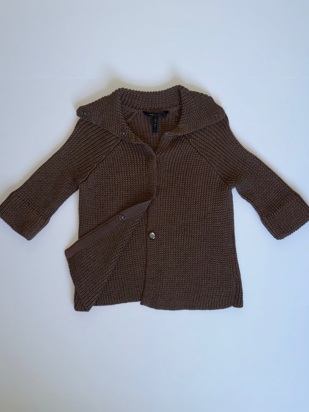 Women’s BCBGMAXAZARIA Brown Knit Collared Cardigan with Snap Button Closure